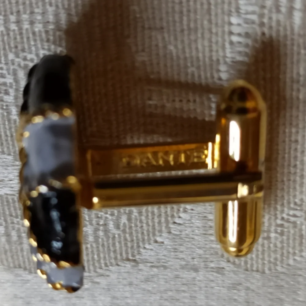 DANTE Rare Vintage Black & White Harlequin Enamel Cufflinks & Tie Tack Set